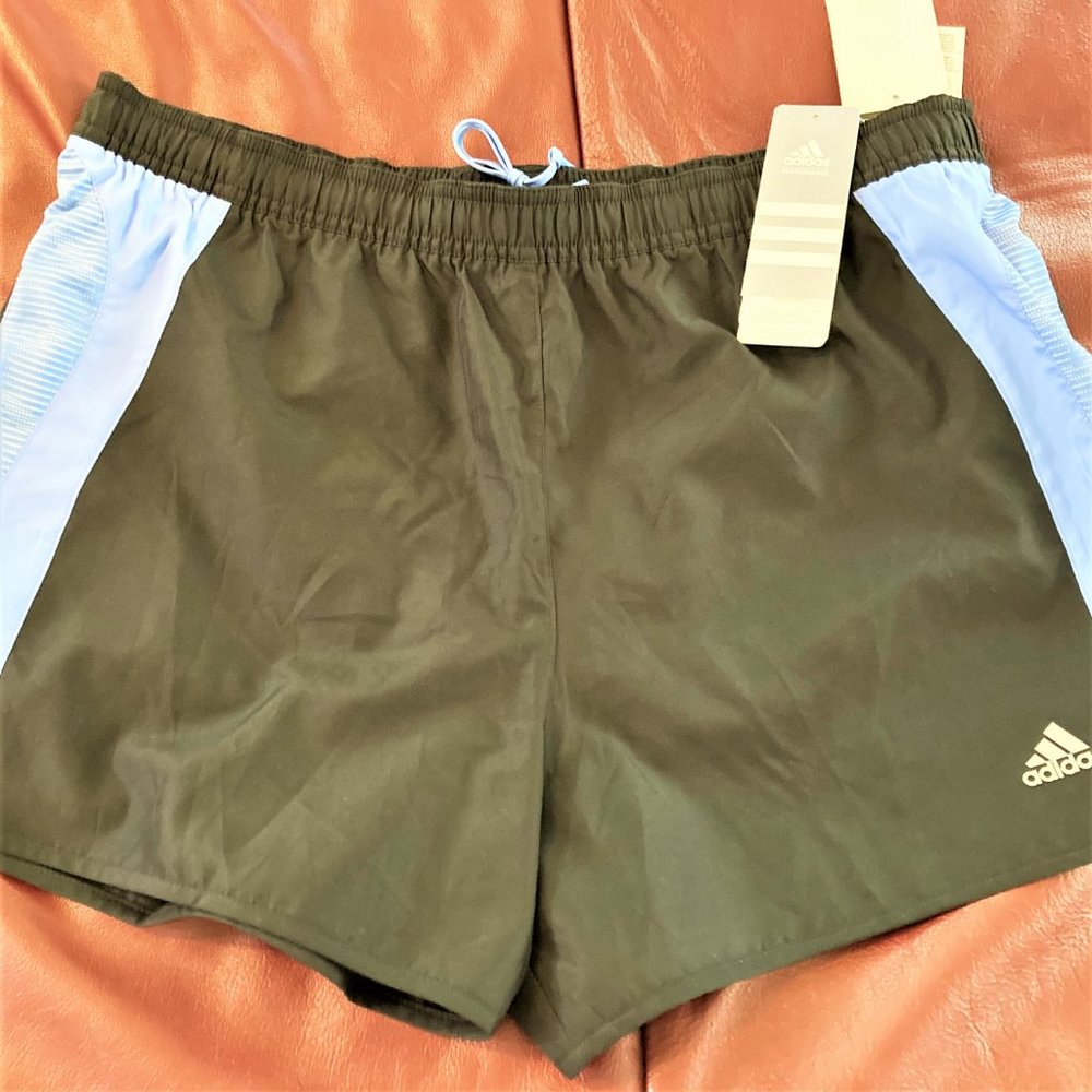 NWT Adidas shorts athletic run Women L Black Blue P54000 Discount Shipping!!